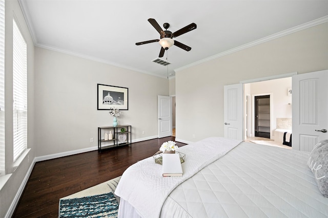 27910 Wedgeoak Ct, Katy, TX 77494 - bedroom featuring wood finished floors, ornamental molding, multiple windows, and ceiling fan