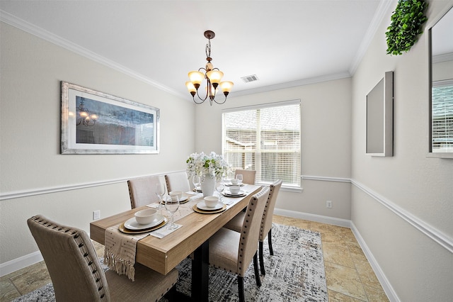 27910 Wedgeoak Ct, Katy, TX 77494 - dining room featuring stone tile flooring, a chandelier, and ornamental molding