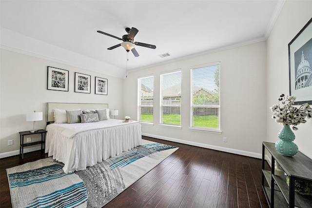 27910 Wedgeoak Ct, Katy, TX 77494 - bedroom with ornamental molding, dark wood finished floors, and a ceiling fan