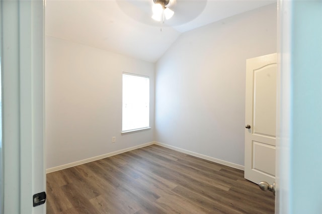8022 Thorncroft Manor Ln, Richmond, TX 77407 - spare room featuring a ceiling fan, lofted ceiling, and wood finished floors