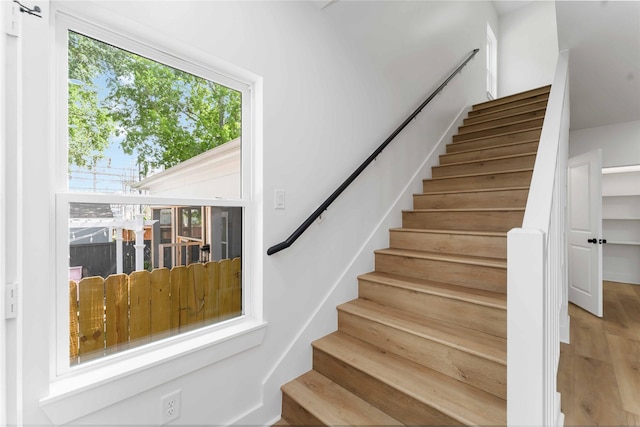 3327 Cornell St Unit A B, Houston, TX 77022 - stairway featuring wood finished floors