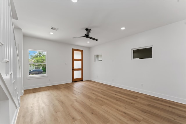 3327 Cornell St Unit A B, Houston, TX 77022 - empty room with a ceiling fan, light wood-type flooring, and recessed lighting
