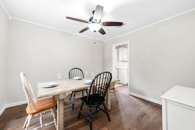 17203 Kettle Creek Dr, Spring, TX 77379 - dining room with wood finished floors, ornamental molding, and a ceiling fan