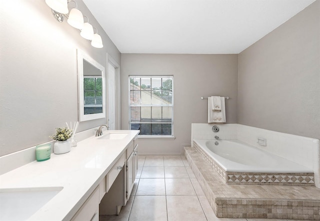 17203 Kettle Creek Dr, Spring, TX 77379 - full bath featuring double vanity, a bath, and tile patterned floors