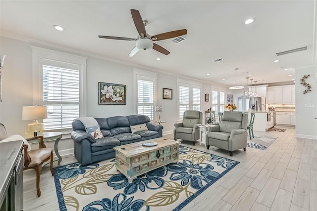 6 Caravelle Ct, Galveston, TX 77554 - living area with ceiling fan, plenty of natural light, recessed lighting, and light wood finished floors