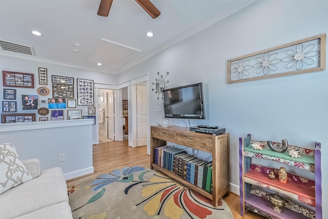 6 Caravelle Ct, Galveston, TX 77554 - living area with ceiling fan, wood finished floors, and recessed lighting