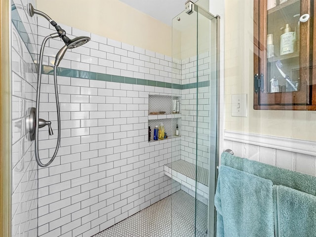 1611 34th St, Galveston, TX 77550 - full bath with a stall shower and a wainscoted wall