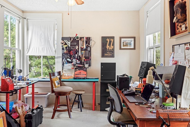 1611 34th St, Galveston, TX 77550 - home office with carpet floors and ceiling fan