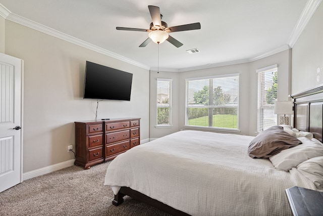 20102 Three Chutes Ln, Cypress, TX 77433 - bedroom featuring crown molding, light colored carpet, and a ceiling fan