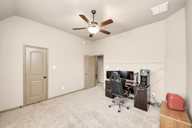 13810 Lake Prt, Cypress, TX 77429 - carpeted office featuring a ceiling fan and lofted ceiling