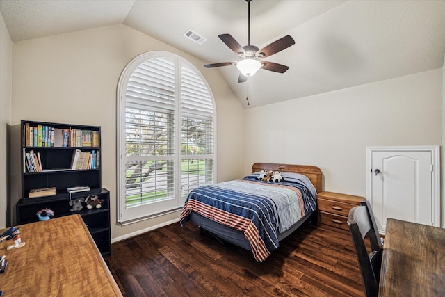 4107 Wentworth Dr, Fulshear, TX 77441 - bedroom featuring vaulted ceiling, wood finished floors, and a ceiling fan