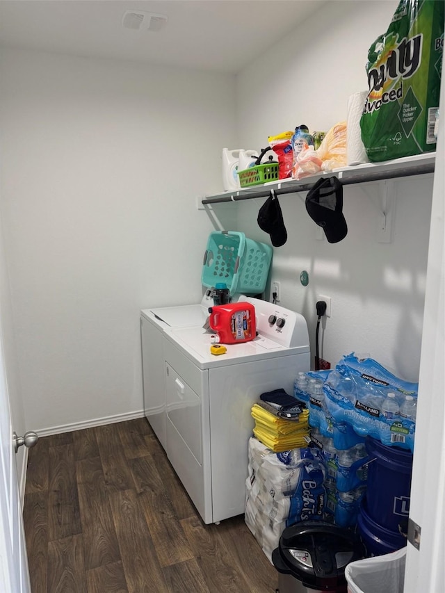 20367 Tembec Dr, New Caney, TX 77357 - washroom featuring independent washer and dryer and dark wood finished floors