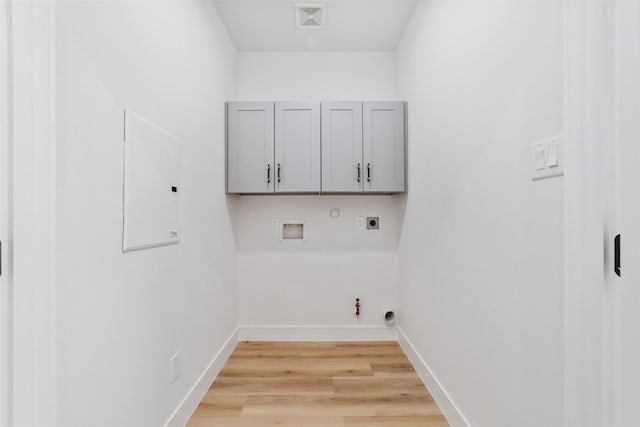 6715 England St, Houston, TX 77021 - washroom featuring hookup for a gas dryer, cabinet space, hookup for an electric dryer, light wood finished floors, and electric panel