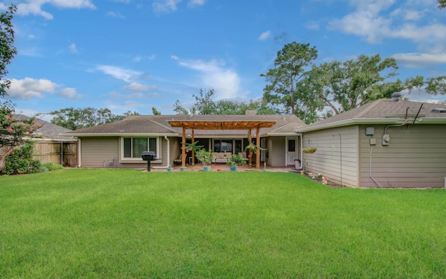 9818 Emnora Ln, Houston, TX 77080 - rear view of house featuring a pergola, a patio, and a chimney