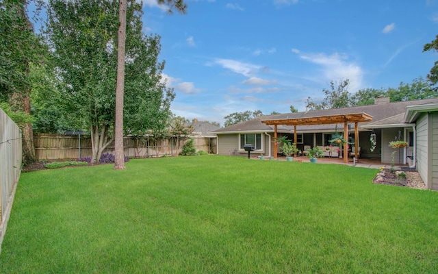 9818 Emnora Ln, Houston, TX 77080 - fenced backyard featuring a pergola and a patio area