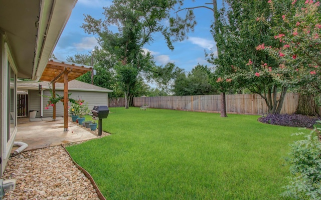 9818 Emnora Ln, Houston, TX 77080 - fenced backyard featuring a patio area and a pergola