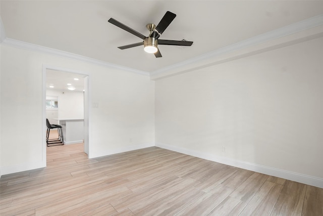 3815 Latma Dr, Houston, TX 77025 - empty room with crown molding, light wood-style floors, and ceiling fan