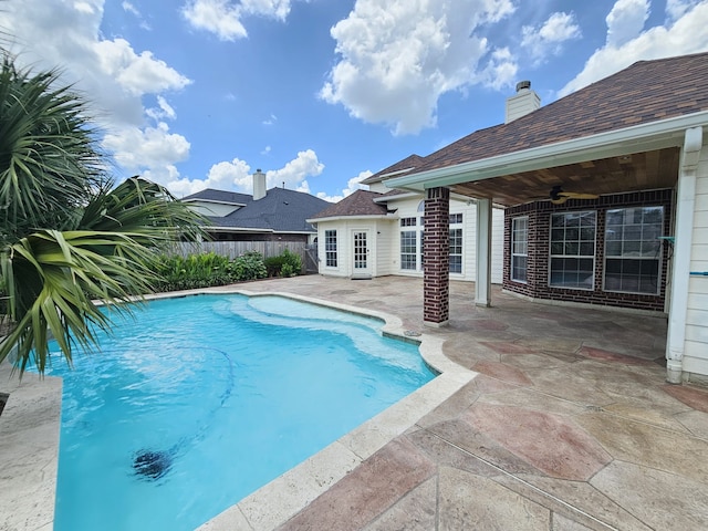 8123 Cove Timbers Ln, Tomball, TX 77375 - view of pool with a patio area, a fenced backyard, and a ceiling fan