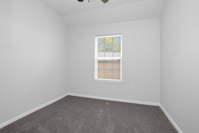 4412 Sayers St, Houston, TX 77026 - unfurnished room featuring dark colored carpet, a ceiling fan, and lofted ceiling