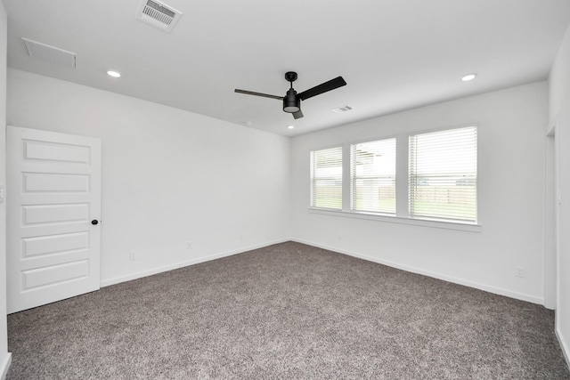 5318 Latigo Ct, Alvin, TX 77511 - unfurnished room featuring dark colored carpet, ceiling fan, and recessed lighting