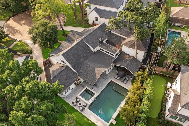 206 Lakemere St, Houston, TX 77079 - aerial perspective of suburban area with a pool area