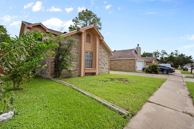 13530 Sharpbill Dr, Houston, TX 77083 - view of property exterior with brick siding, concrete driveway, and a lawn