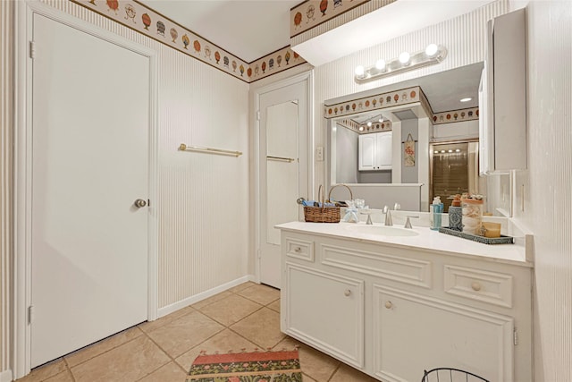 202 Old Bridge Lk, Houston, TX 77069 - full bath with tile patterned floors, vanity, and a shower with door