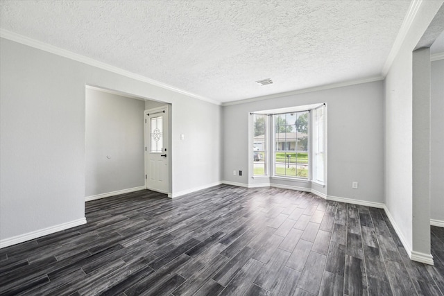 1804 Sleepy Creek Way, Pearland, TX 77581 - unfurnished room featuring dark wood-style flooring, ornamental molding, and a textured ceiling