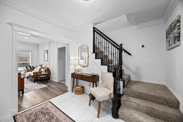 16235 Salmon Ln, Spring, TX 77379 - staircase featuring ornamental molding
