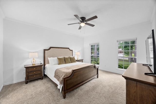 16235 Salmon Ln, Spring, TX 77379 - bedroom featuring ornamental molding, light colored carpet, and a ceiling fan