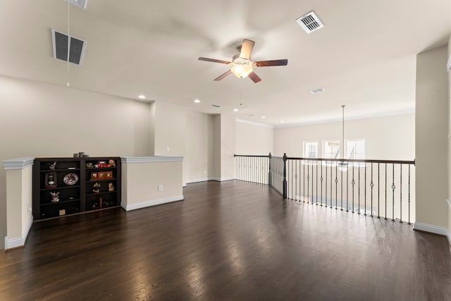 2623 Shady Woods Ln, Houston, TX 77008 - spare room featuring a ceiling fan, dark wood-style flooring, and recessed lighting