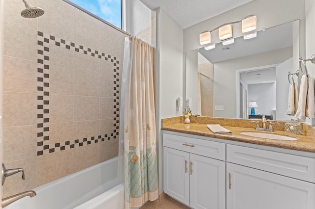 2816 Lighthouse Dr, Houston, TX 77058 - bathroom featuring vanity, shower / tub combo with curtain, and tile patterned floors
