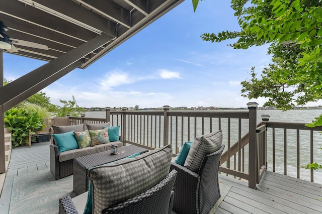 2816 Lighthouse Dr, Houston, TX 77058 - deck featuring outdoor lounge area and a water view