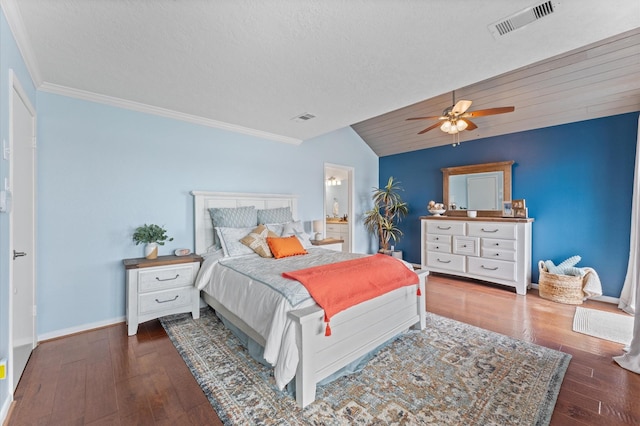 2816 Lighthouse Dr, Houston, TX 77058 - bedroom with vaulted ceiling, hardwood / wood-style floors, crown molding, ceiling fan, and connected bathroom