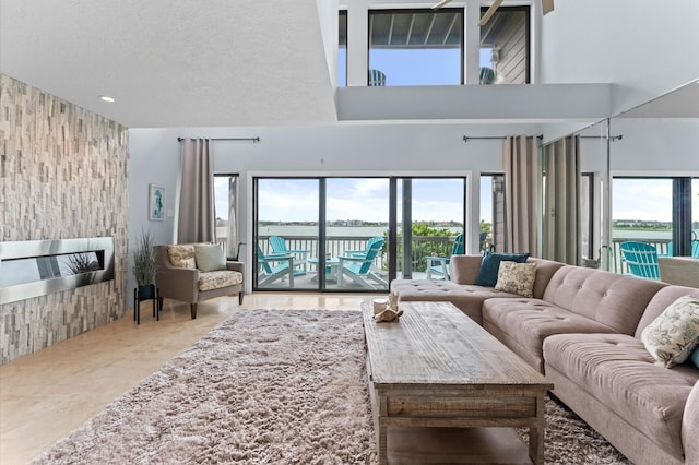 2816 Lighthouse Dr, Houston, TX 77058 - living room with a towering ceiling and a water view