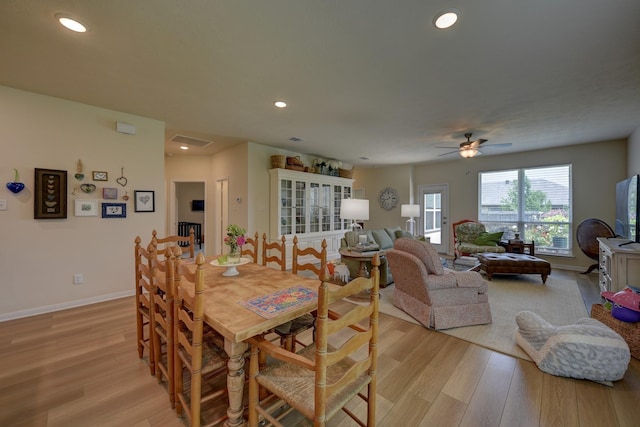 1009 Old Vine, Brenham, TX 77833 - dining area with light wood-style flooring, ceiling fan, and recessed lighting