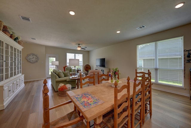 1009 Old Vine, Brenham, TX 77833 - dining area with ceiling fan, light wood-style flooring, and recessed lighting