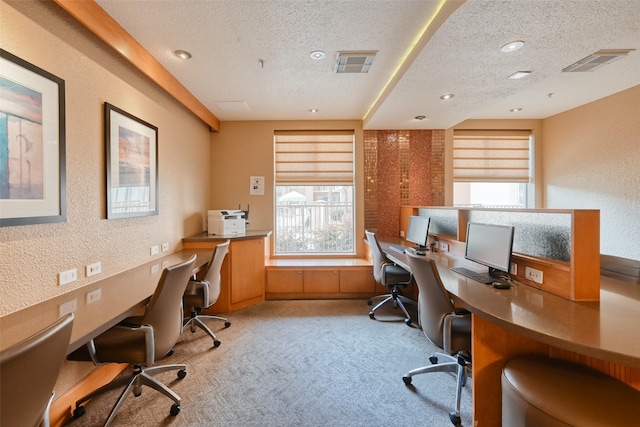 3505 Sage Rd Unit 1206, Houston, TX 77056 - carpeted office with built in study area, a textured ceiling, a textured wall, and recessed lighting