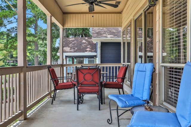 63 Harbour Row Dr, Coldspring, TX 77331 - view of patio with a ceiling fan and outdoor dining space