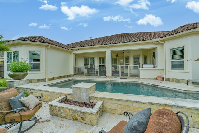 9503 Martha Springs Dr, Houston, TX 77070 - outdoor pool featuring a patio area and ceiling fan