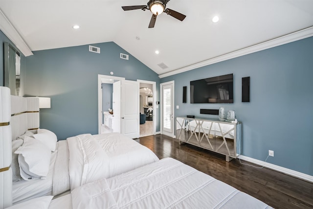 9503 Martha Springs Dr, Houston, TX 77070 - bedroom with wood finished floors, vaulted ceiling, a ceiling fan, and recessed lighting
