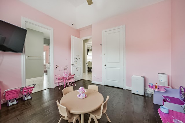 9503 Martha Springs Dr, Houston, TX 77070 - dining area featuring dark wood-type flooring and ceiling fan