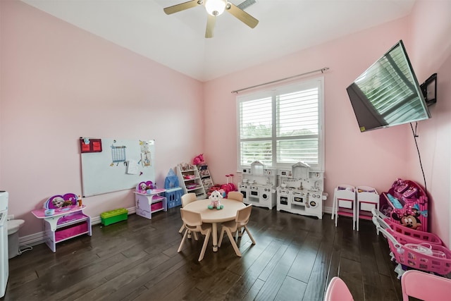 9503 Martha Springs Dr, Houston, TX 77070 - recreation room with wood finished floors, ceiling fan, and lofted ceiling