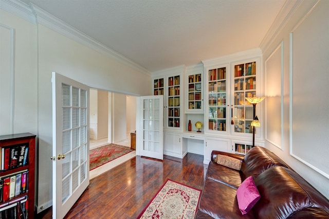 3910 Sand Myrtle Dr, Houston, TX 77059 - living area featuring french doors, ornamental molding, and hardwood / wood-style floors