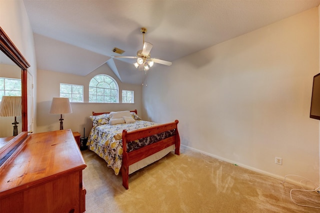 3910 Sand Myrtle Dr, Houston, TX 77059 - bedroom with light carpet, ceiling fan, and lofted ceiling