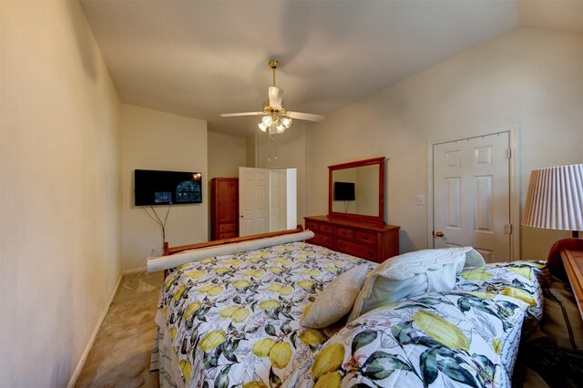 3910 Sand Myrtle Dr, Houston, TX 77059 - carpeted bedroom with ceiling fan and lofted ceiling