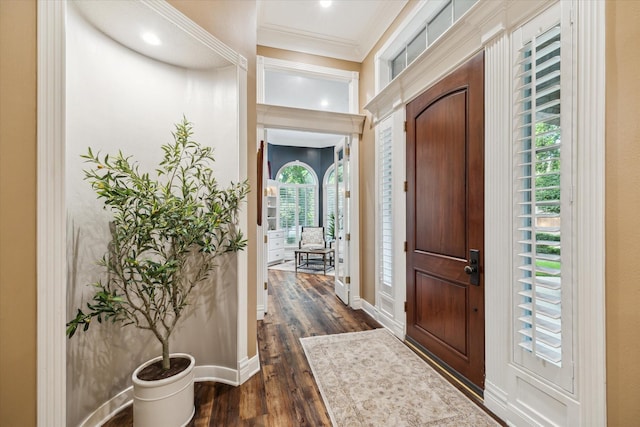 59 N Berryline Cir, Spring, TX 77381 - foyer entrance with dark wood-type flooring and crown molding