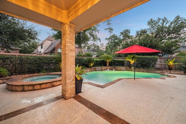 59 N Berryline Cir, Spring, TX 77381 - view of pool featuring a patio, an in-ground hot tub, and a fenced backyard