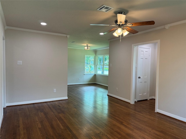 6202 Simsdale St, Houston, TX 77087 - spare room with ceiling fan, crown molding, dark wood-type flooring, and recessed lighting