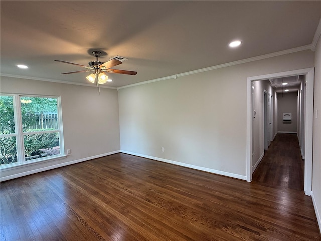 6202 Simsdale St, Houston, TX 77087 - unfurnished room featuring attic access, dark wood-type flooring, ceiling fan, crown molding, and recessed lighting